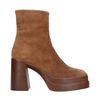 Cognacfarbene Veloursleder-Stiefeletten mit Plateauabsatz