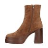 Cognacfarbene Veloursleder-Stiefeletten mit Plateauabsatz