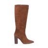 Cognacfarbene Veloursleder-Stiefel mit Absatz und hohem Schaft