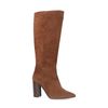 Cognacfarbene Veloursleder-Stiefel mit Absatz und hohem Schaft