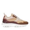Cognacfarbene Veloursleder-Sneaker mit beigefarbenen Details