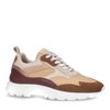 Cognacfarbene Veloursleder-Sneaker mit beigefarbenen Details