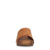 Cognacfarbene Veloursleder-Mules mit Holz-Absatz