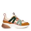 Cognacfarbene Veloursleder-Sneaker mit farbigen Details