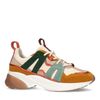 Cognacfarbene Veloursleder-Sneaker mit farbigen Details