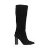 Schwarze Veloursleder-Stiefel mit Absatz und hohem Schaft