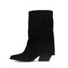 Schwarze Veloursleder-Stiefeletten mit Umschlag