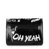 Sac bandoulière verni avec texte - noir