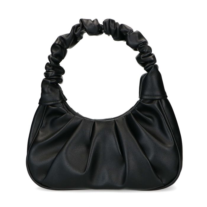 Schwarze Leder-Handtasche mit Falten-Details