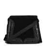 Schwarze Leder-Schultertasche mit Fransen