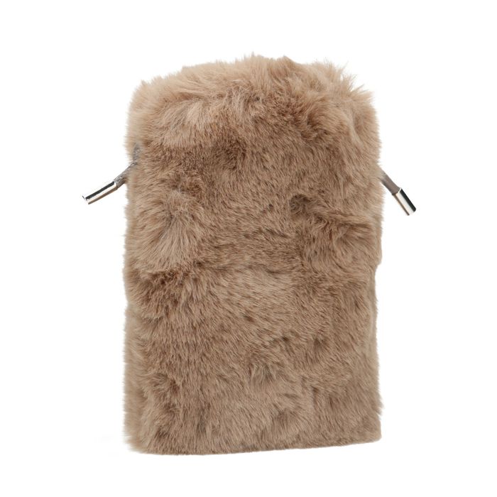Taupefarbene Mini-Bag aus Fake Fur
