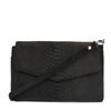 Schwarze Schultertasche aus Veloursleder mit Snake-Details