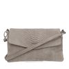 Taupefarbene Veloursleder-Schultertasche mit Krokomuster
