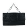 Zwarte schoudertas met crocoprint en chain