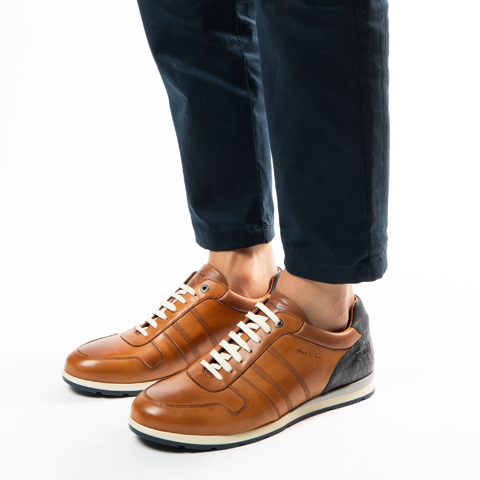 Cognac leren sneakers - Heren | MANFIELD