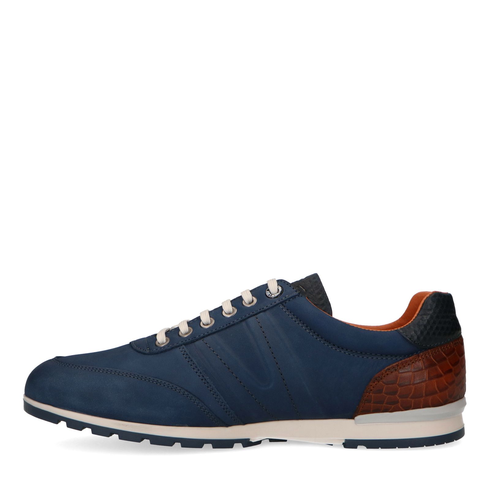 Blauwe nubuck sneakers met croco detail - Heren | MANFIELD