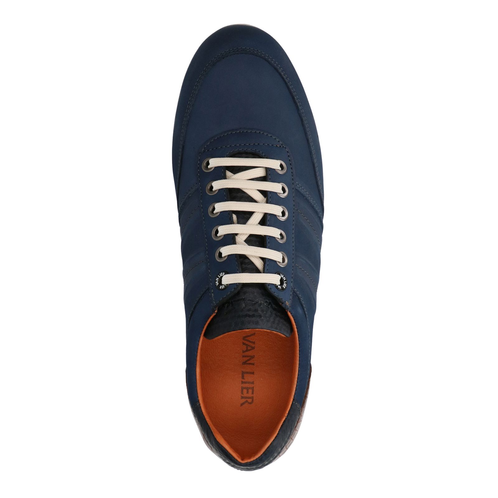 Blauwe nubuck sneakers met croco detail - Heren | MANFIELD