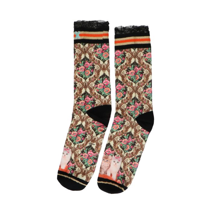 XPOOOS sokken met bloemenprint en poezen