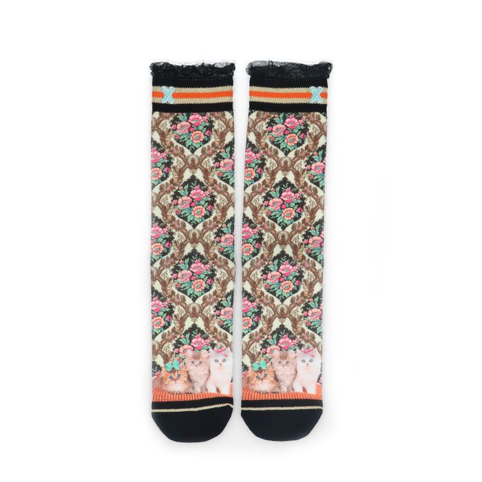 XPOOOS sokken met bloemenprint en poezen